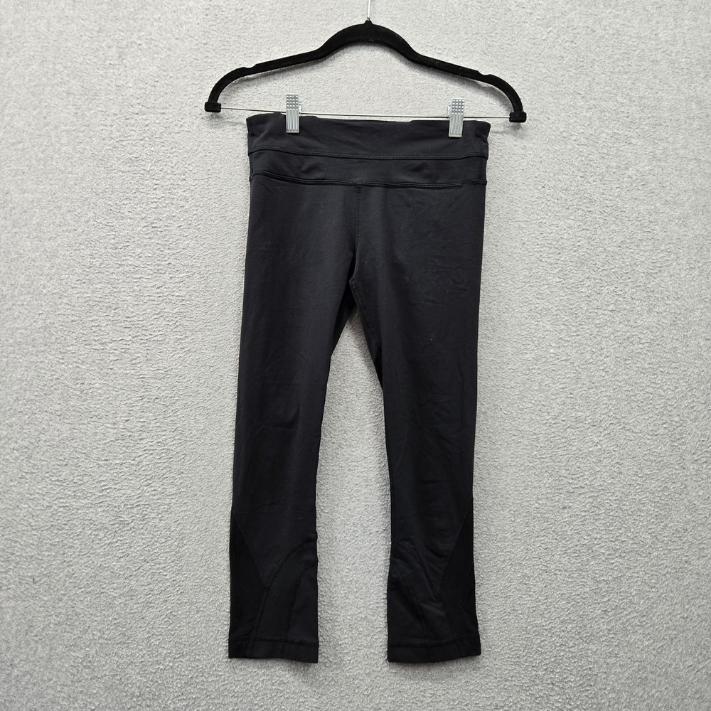 Lululemon Women Activewear Pants 4 Black Legging Yoga Zipper Logo Slim